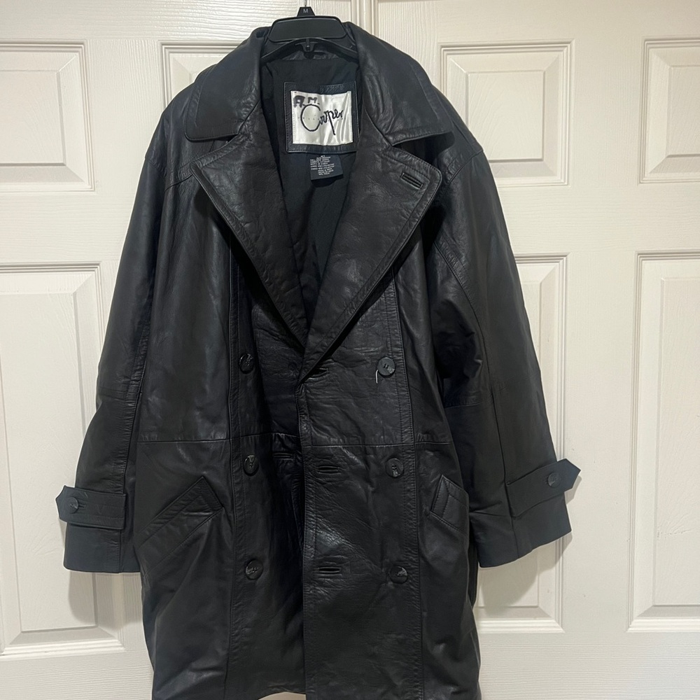 Women’s Goat Nappa Leather Black Belted Jacket Classic Coat Winter Holiday L View 6